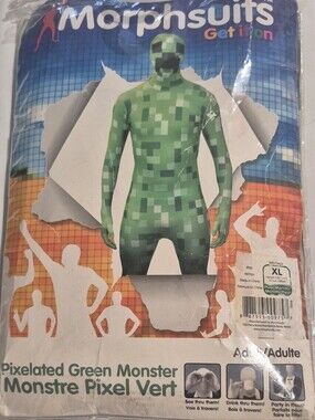 Pixelated Green Monster Adult Costume - Green Full-Body Suit